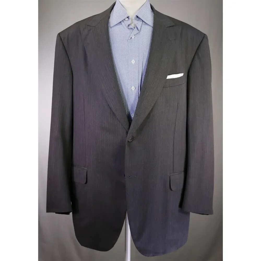 Oxxford Gray Herringbone Peak Lapel 2-Btn Super 140's Wool Blazer 48L